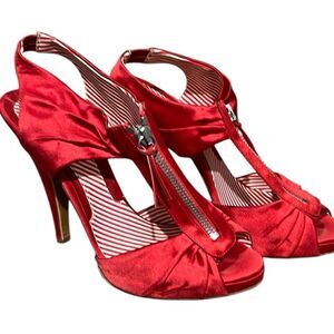 Moschino red satin strap heels B61
